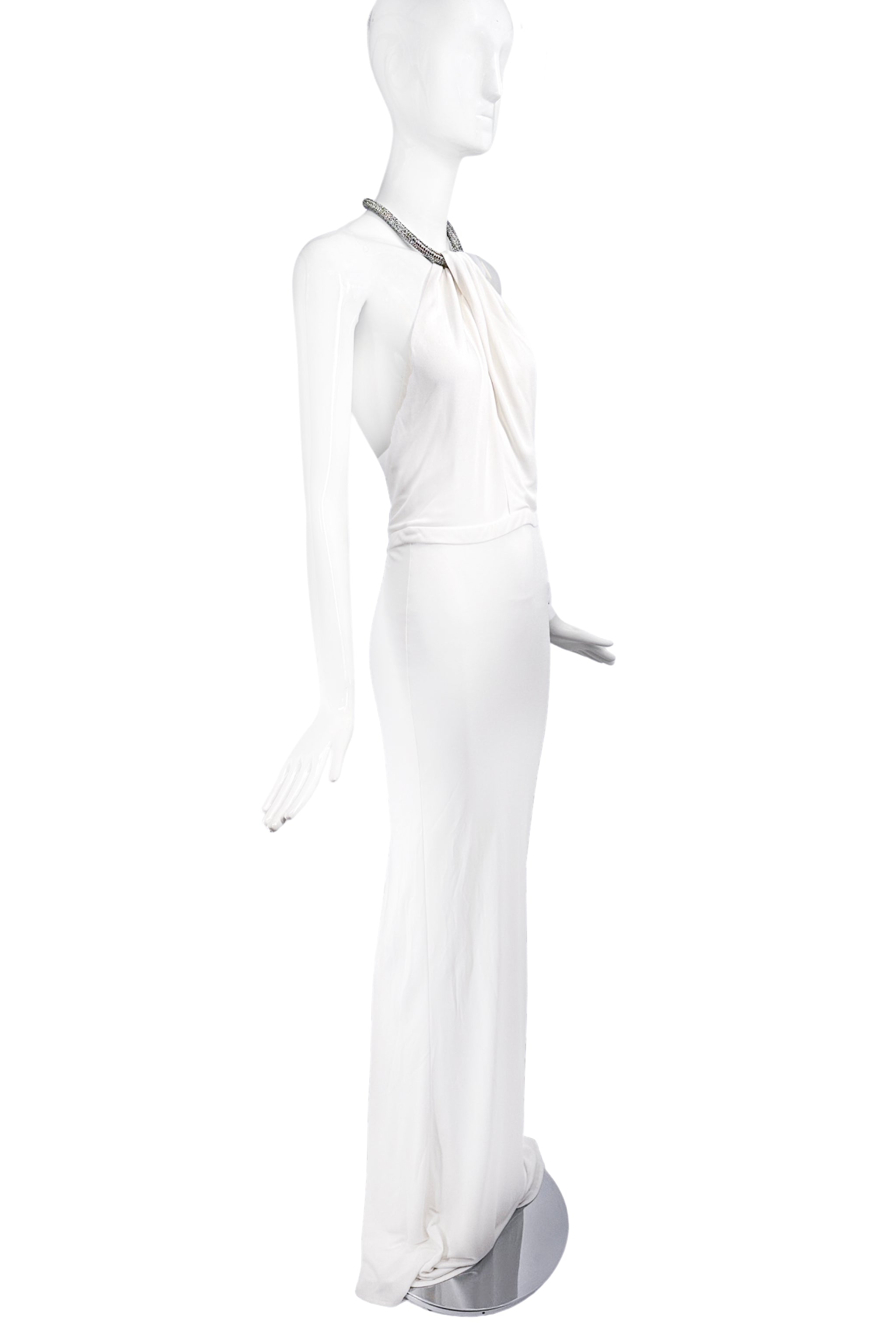 Gucci by Tom Ford Off White Halterneck Crystal Rope Gown Dress – PauméLosAngeles Gucci by Tom Ford Off White Halterneck Crystal Rope Gown Dress – PauméLosAngeles