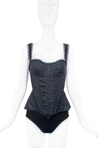 Gucci by Tom Ford Black Boned Ruffle Accent Strap Corset Top Around 2001