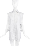 Helmut Lang White Sleeveless Button Down Shirt with Side Strap Closures