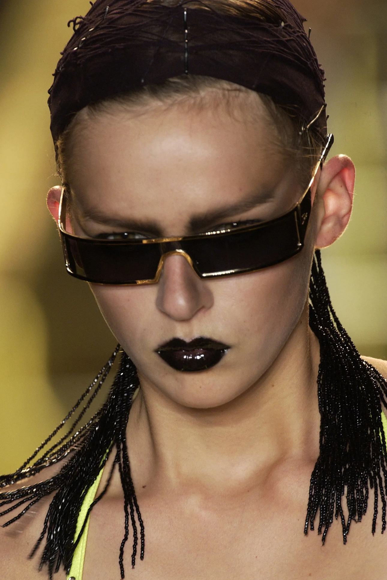 Vintage Galliano for Dior Silver Shield Sunglasses runway spring summer 2003 Christian Dior by Galliano Silver Metal Punk Skinny Shield  main image 2