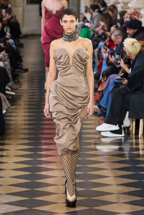 Vivienne Westwood Andreas Kronthaler Grey Snake Baroque Print Silk Corset Dress Gown Runway Fall 2019