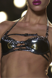 Christian Dior by Galliano Silver Metallic Corset Straps Bikini Two Piece Runway Summer 2003