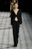 Saint Laurent Black Long Sleeve Cut Out Draped Dress Gown Spring 2023