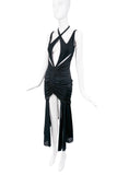 Mugler Black Cut Out Ruched Long Panel Halter Neck Dress Gown