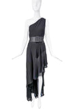 Saint Laurent Black Silk One Shoulder Asymmetric Ruffle Dress Gown