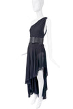 Saint Laurent Black Silk One Shoulder Asymmetric Ruffle Dress Gown