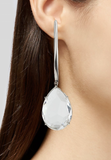 Alexander McQueen Silver Bar Big Tear Drop Crystal Dangle Earrings