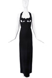 Saint Laurent Black Cut Out Bra Corset Scallop Edge Halter Dress Gown