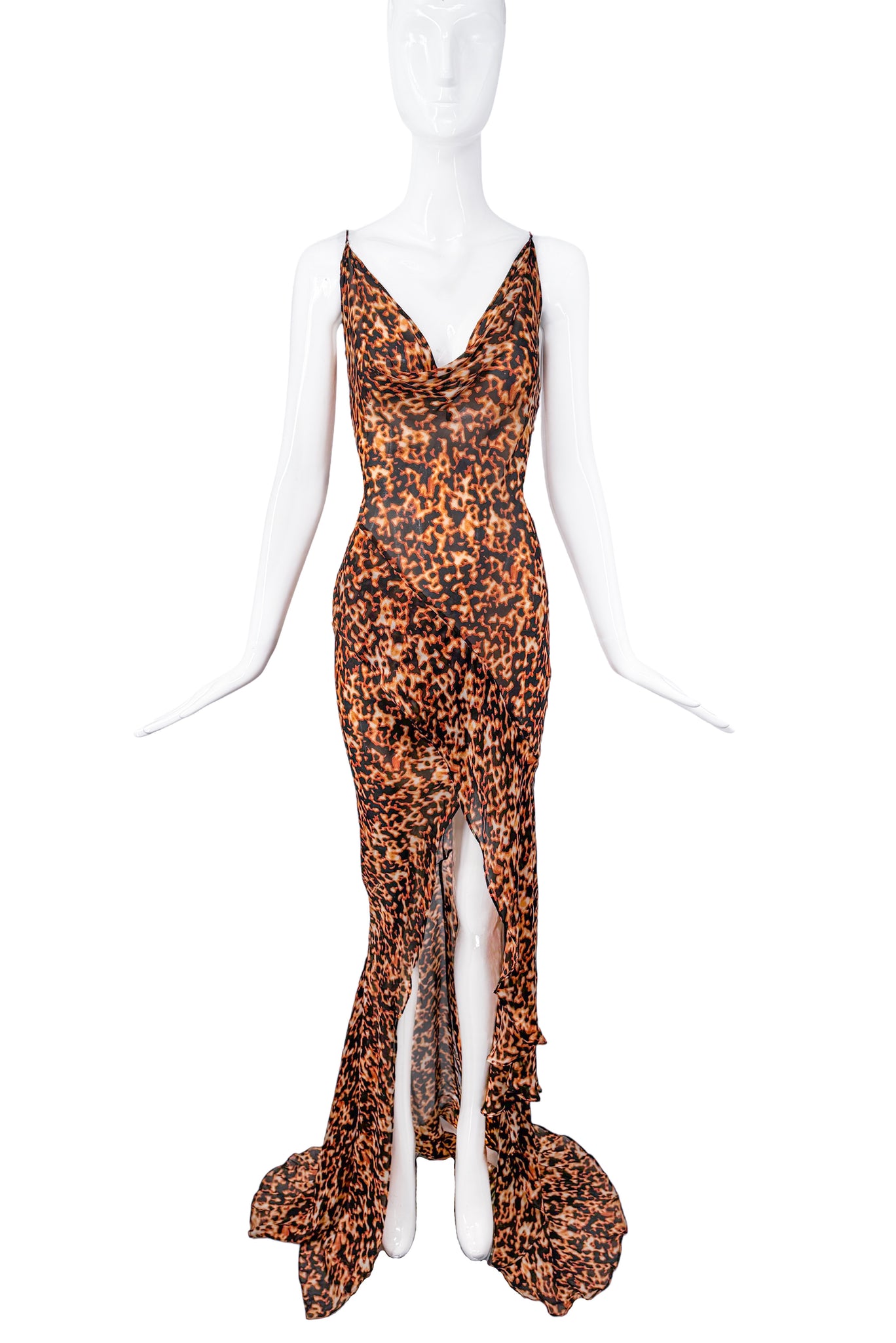 Roberto Cavalli Tortoise Leopard Print Silk High Slit Slip Dress Gown PaumLosAngeles Roberto Cavalli Tortoise Leopard Print Silk High Slit Slip Dress Gown PaumLosAngeles