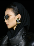 Saint Laurent Gold Crystal Oval Button Earrings