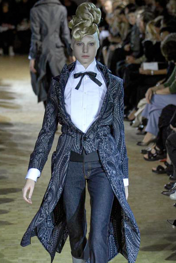 Junya Watanabe Comme Des Garcons Blue Denim Baroque Print Coat with Tails Spring 2007