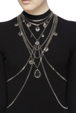 Alexander McQueen Silver Chain Crystal Multi Layer Harness Necklace Runway Spring 2019