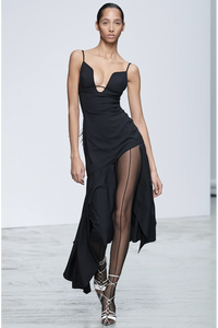 Mugler Black Deep V Bra High Slit Dress Gown Spring 2020