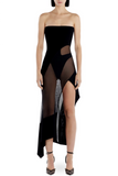 Mugler Black Sheer Cut Out Bustier Body Dress Gown