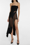 Mugler Black Sheer Cut Out Bustier Body Dress Gown