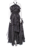 No.21 Black Metallic Lurex Ruffle Halter Neck Gown