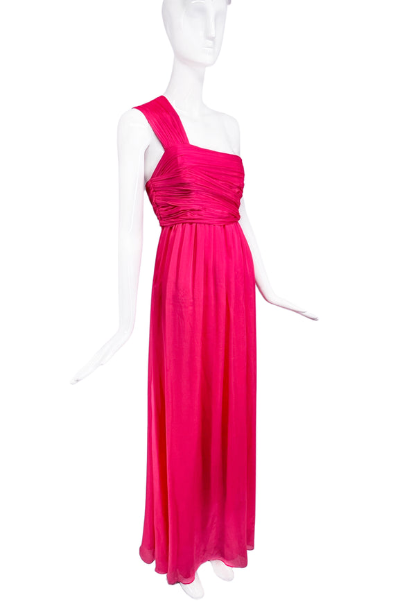Emilio Pucci Pink Silk One Shoulder Pleated Gown