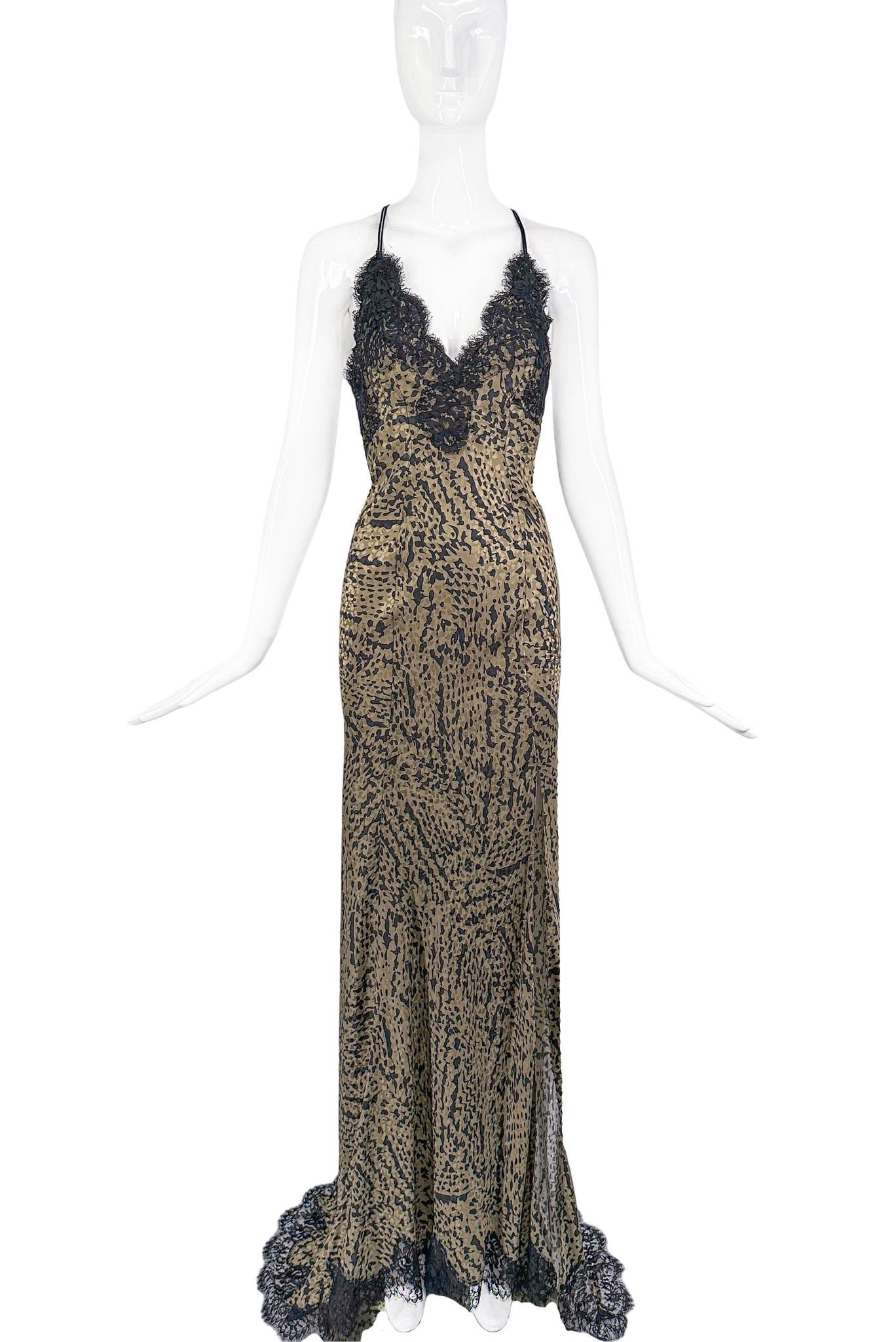 Redemption Paris Green Olive Leopard Camoflauge Black Lace Silk Slip D – PauméLosAngeles