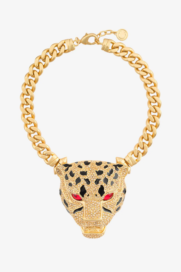 Roberto Cavalli Leopard Panther Gold Ruby Eye Necklace