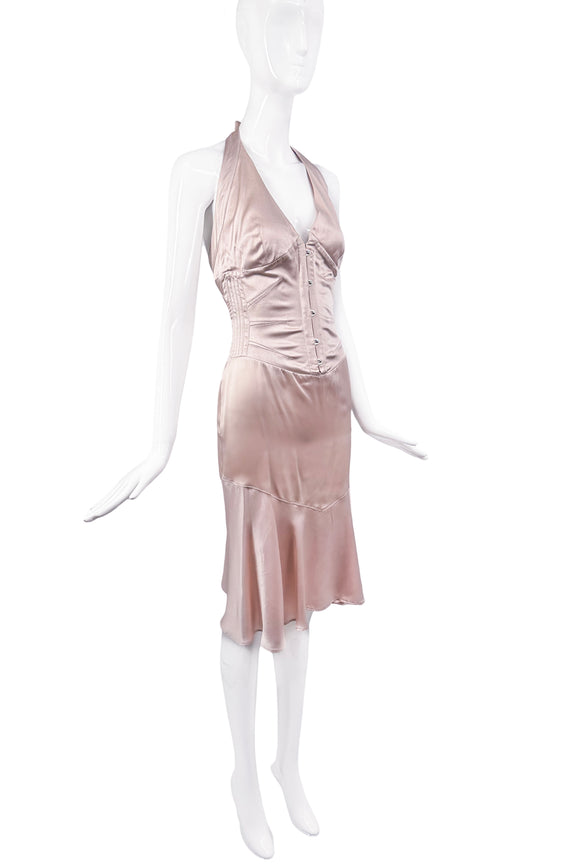 Roberto Cavalli Pink Nude Silk Corset Gown Dress 2003 PaumLosAngeles Roberto Cavalli Pink Nude Silk Corset Gown Dress 2003 PaumLosAngeles