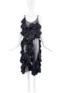 Roberts Wood Black Ruffle  Sheer Top and Skirt