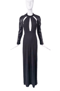 Saint Laurent Black Sequin Sleeve Cut Out Dress Gown