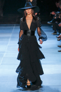 Saint Laurent Black Chiffon Ruffle Witch Gown Spring 2013
