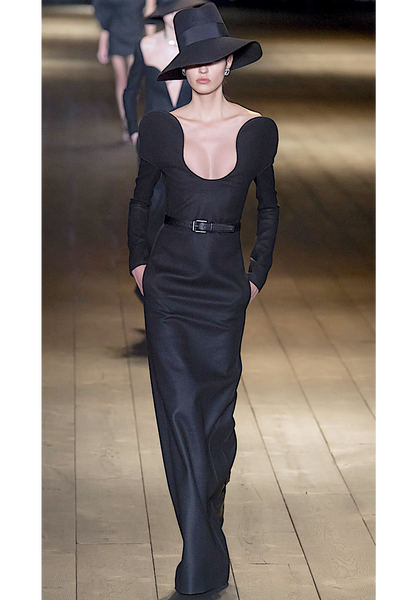 ysl cut out dress Saint Laurent Black Cut Out Swirl Round Shoulder Felt Wool Long Sleeve – PauméLosAngeles
