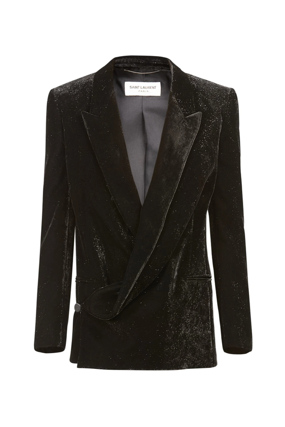 Saint Laurent Black Velvet Glitter Le Smoking Tuxedo Suit