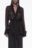 Saint Laurent Black Sheer Chiffon Hooded Shirt Cuff Jacket Top