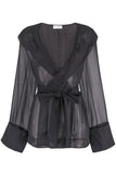 Saint Laurent Black Sheer Chiffon Hooded Shirt Cuff Jacket Top