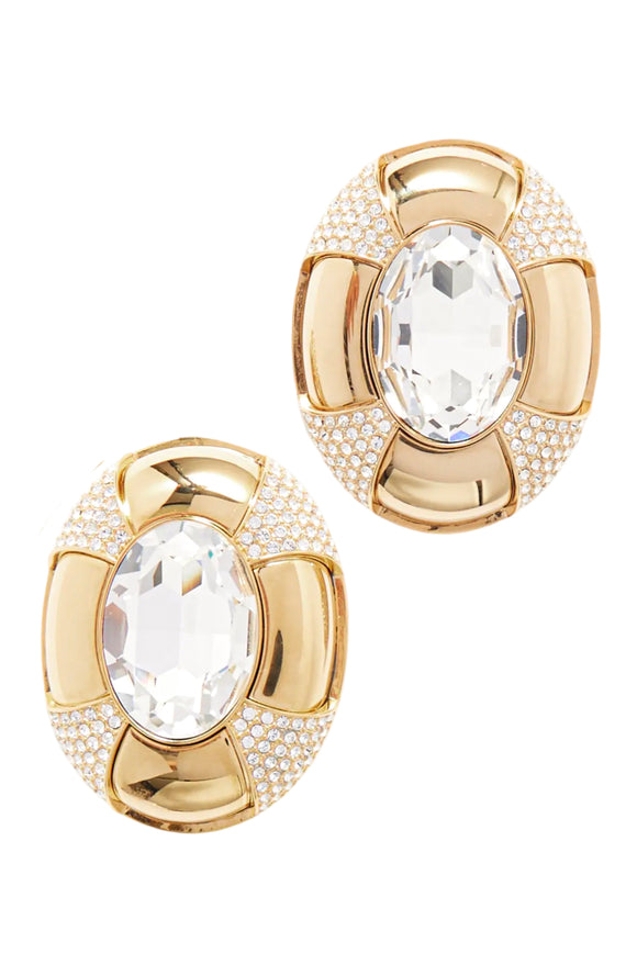 Saint Laurent Gold Crystal Oval Button Earrings