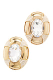 Saint Laurent Gold Crystal Oval Button Earrings