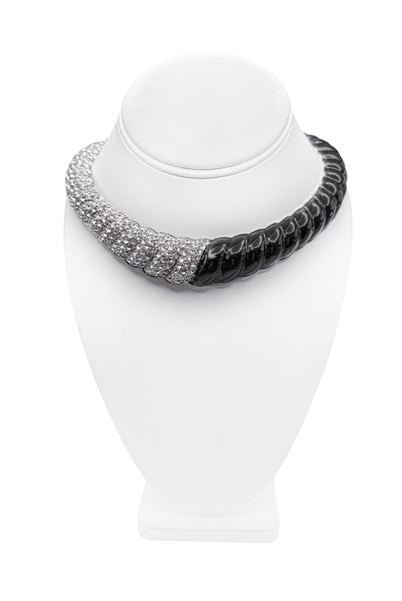 Saint Laurent Black Crystal Braided Necklace Choker