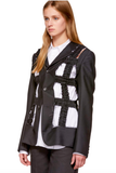Comme Des Garcons Black Ruffled Ruched Cut Out Cage Blazer Jacket