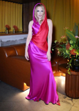 Halpern Pink & Red Silk Hooded Bias Cut Runway Dress Gown Spring 2022