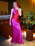 Halpern Pink & Red Silk Hooded Bias Cut Runway Dress Gown Spring 2022