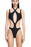 Mugler Black Spandex Cut Out Body Swim Suit