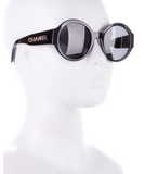 Chanel Black Metallic "CHANEL" Logo Round Sunglasses