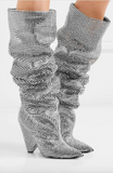 Vintage Crystal Saint Laurent Niki Style Over Knee Slouch Boots