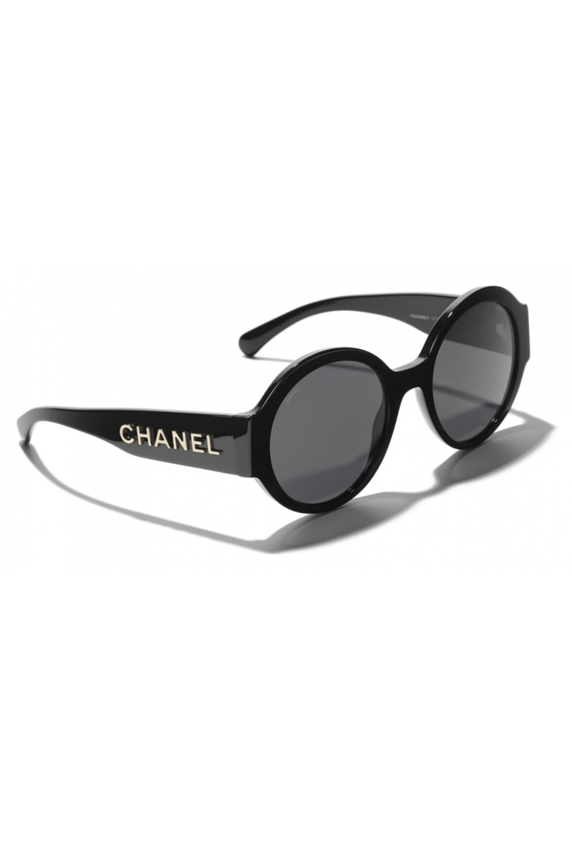 Chanel Black Metallic CHANEL Logo Round Sunglasses – PauméLosAngeles