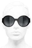 Chanel Black Metallic "CHANEL" Logo Round Sunglasses