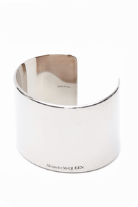 Alexander McQueen Silver Flat Wide Cuff Logo Bracelet