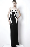 Versace Black & White Cut Out Gold Metal Grommet Curve Illusion Dress Gown 2011