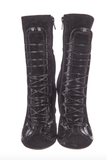 John Galliano Black Suede Patent Leather Lace Up Boots Shoes