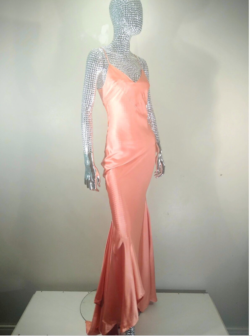 Roberto Cavalli Salmon Pink Silk Slip Dress Gown Runway Spring 2004   PaumLosAngeles