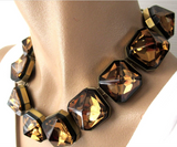 Gucci Brown Amber Gold Pyramid Crystal Necklace 2013