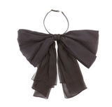 Saint Laurent Black Chiffon Silk Bow Leather Neck Tie