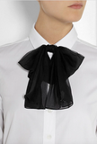 Saint Laurent Black Chiffon Silk Bow Leather Neck Tie