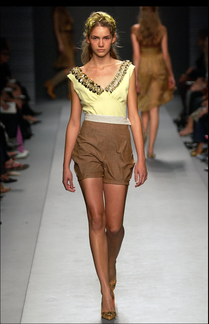 Miu Miu Yellow Top and Skirt Set with Embellishment SS2004